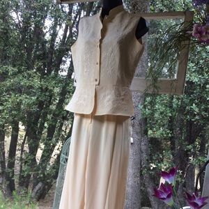 Vintage Yellow Embroidery High Waist Pant Set S